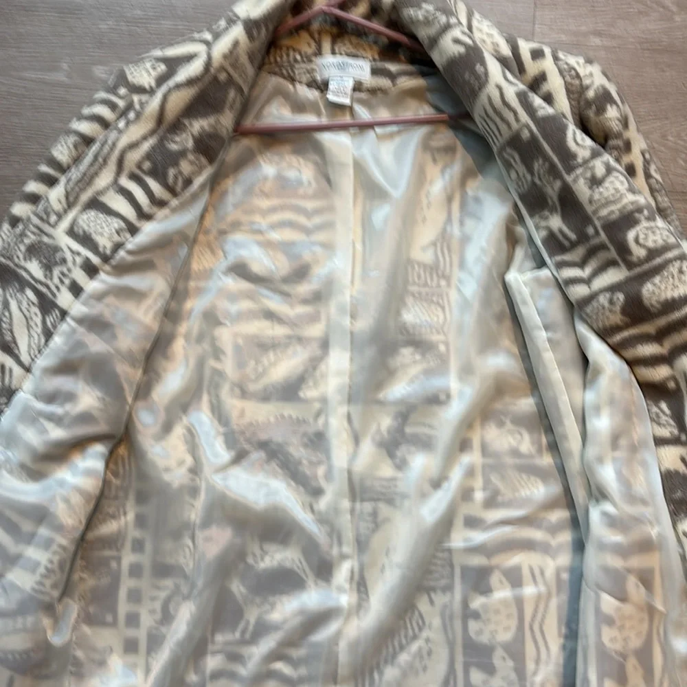 Vintage Nordstrom Fleece 2-Button Coat Artic Animals Cream Ivory Gray Size M - Picture 4 of 5